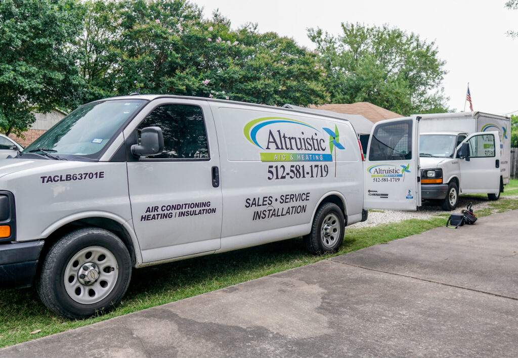 white branded Altruistic work vehicles
