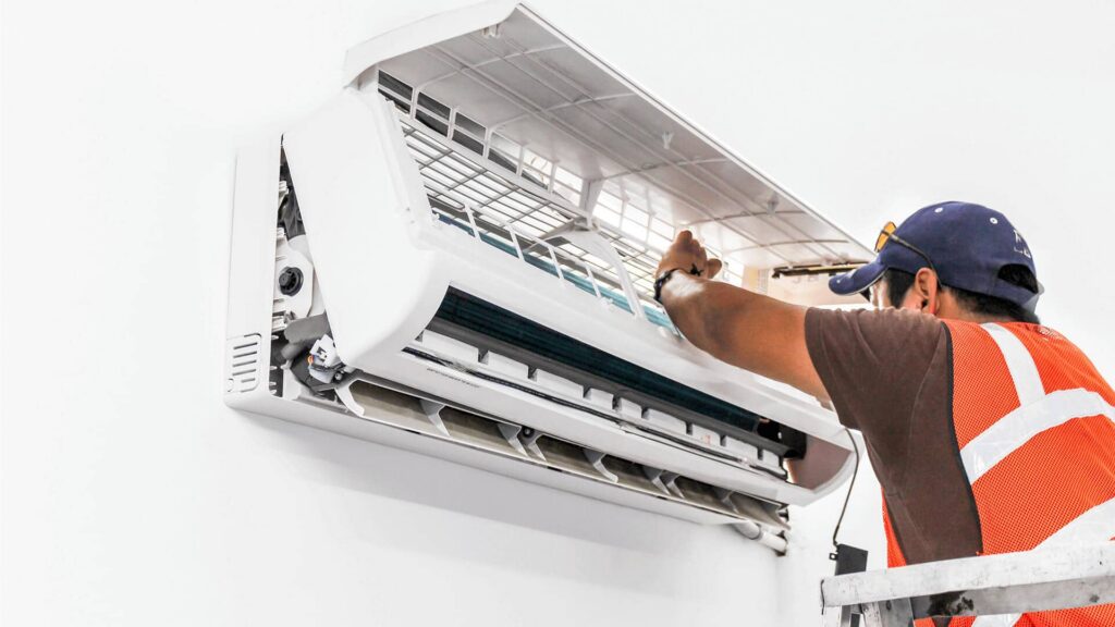 altruistic hvac technician Installing a white ductless mini split unit inside pflugerville home